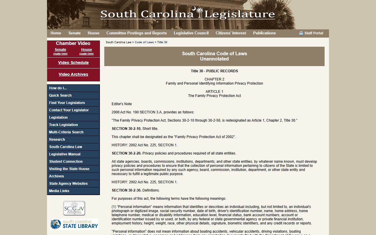 Greenwood County Clerk of Court records South Carolina Family Privacy Protection Act