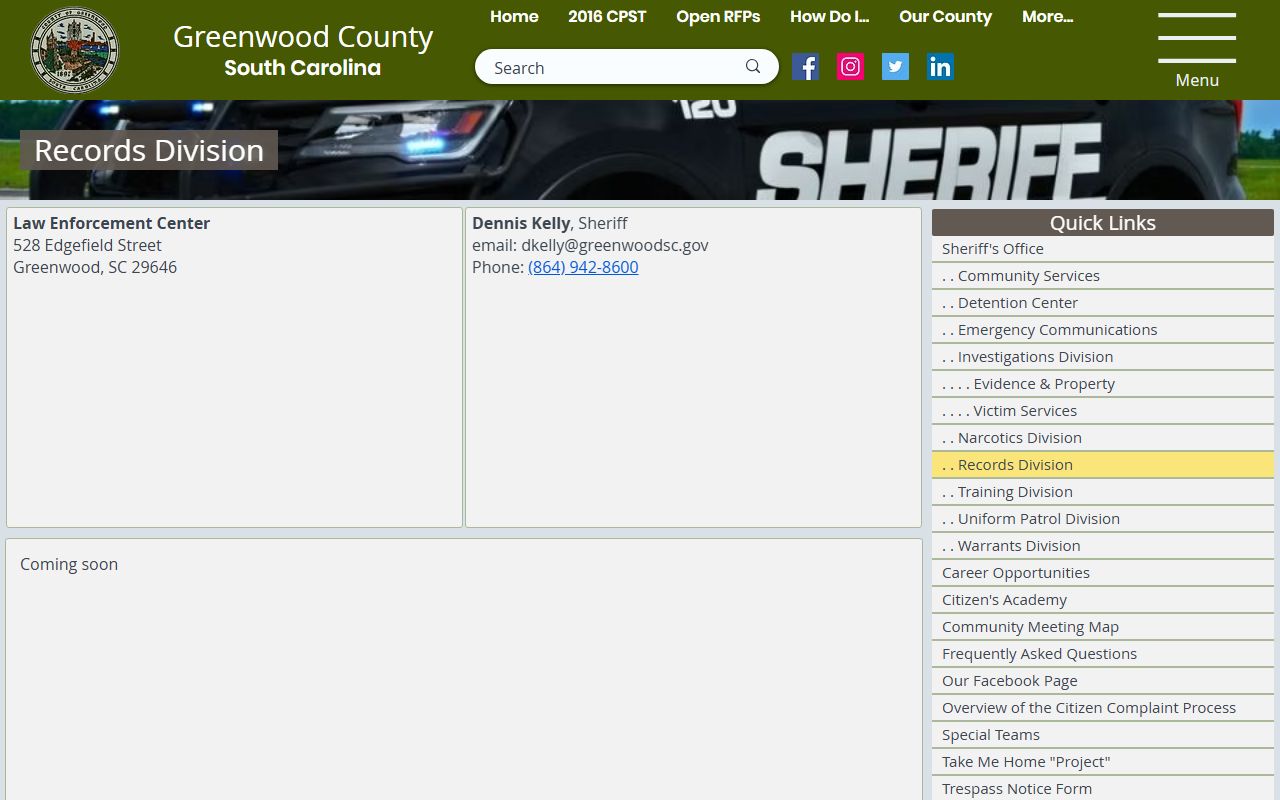 Greenwood County arrest records Sheriff's Records Division source