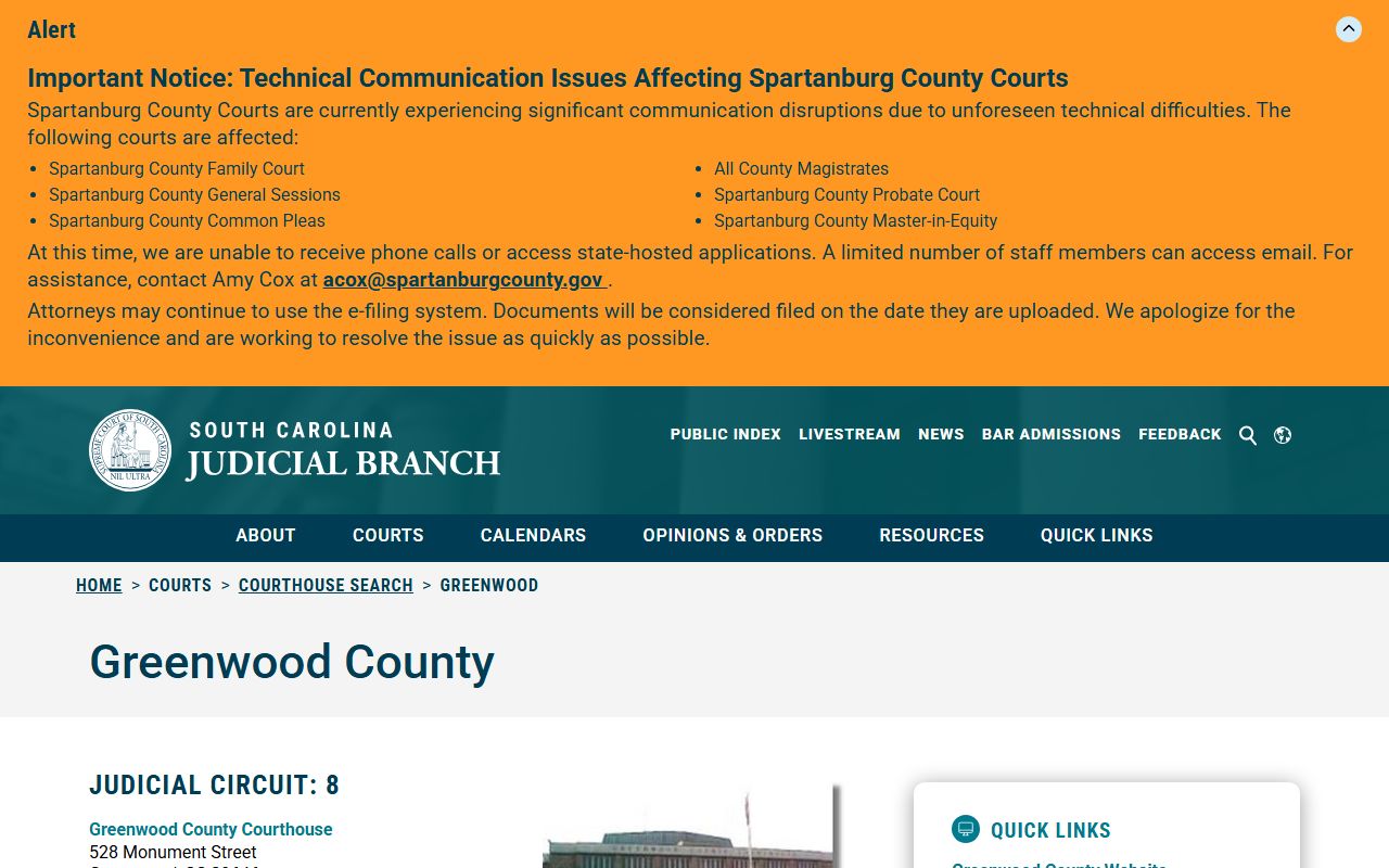 Greenwood County court dockets courthouse directory source