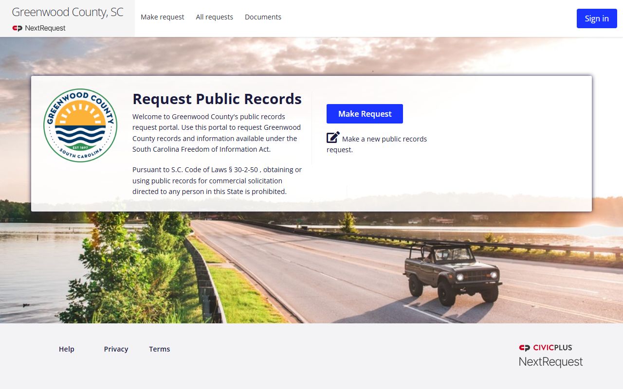 Greenwood County court records FOIA request portal