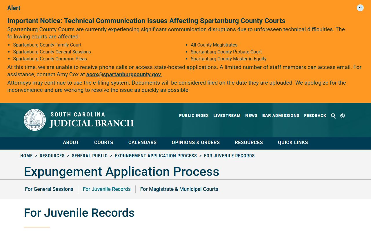 Greenwood County criminal court records juvenile expungement process