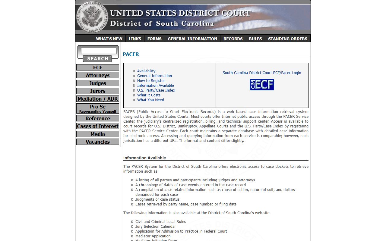 Greenwood County Circuit Court records federal PACER information distinction