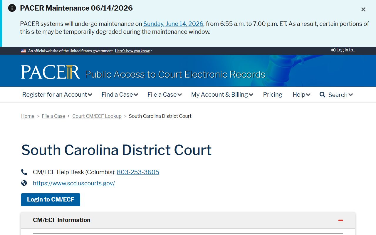 Greenwood County Circuit Court records federal CM ECF lookup for District of South Carolina