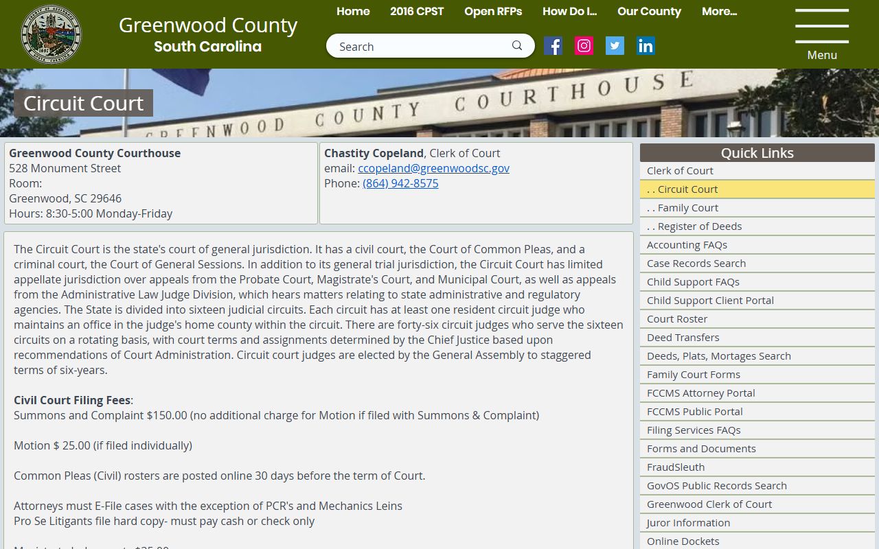 Greenwood County court records Circuit Court page
