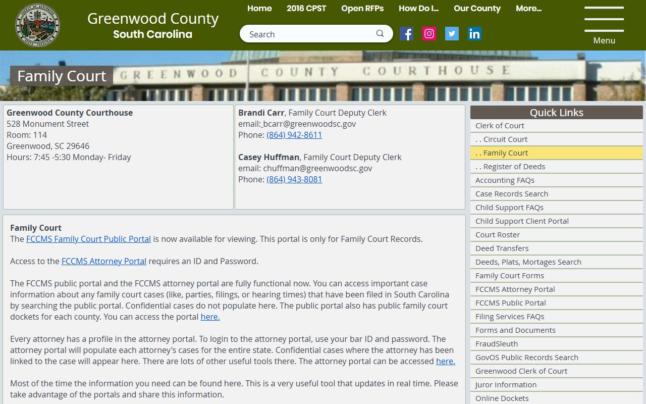 Greenwood County court records Family Court page