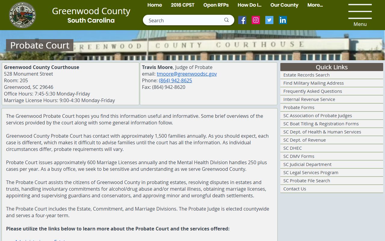 Greenwood County court records Probate Court page
