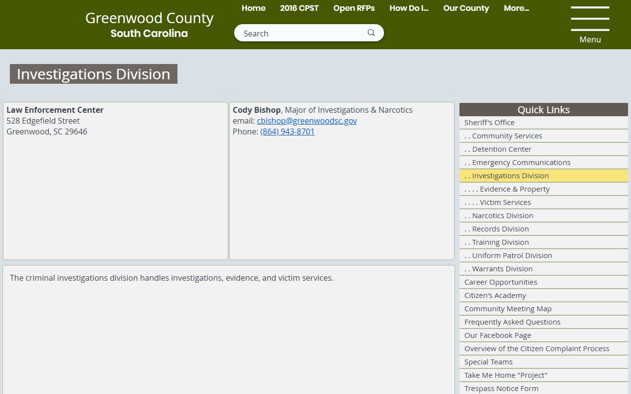 Greenwood County court records Investigations Division page