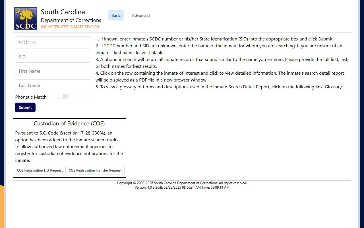 Greenwood County inmate records South Carolina Department of Corrections search