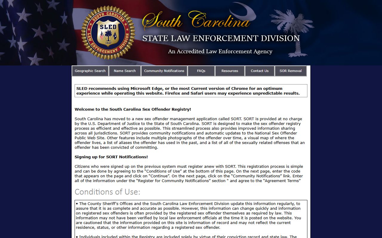 Greenwood County inmate records SLED statewide sex offender registry