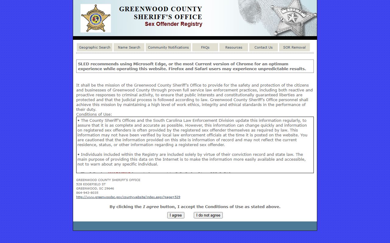 Greenwood County inmate records local SLED sex offender portal