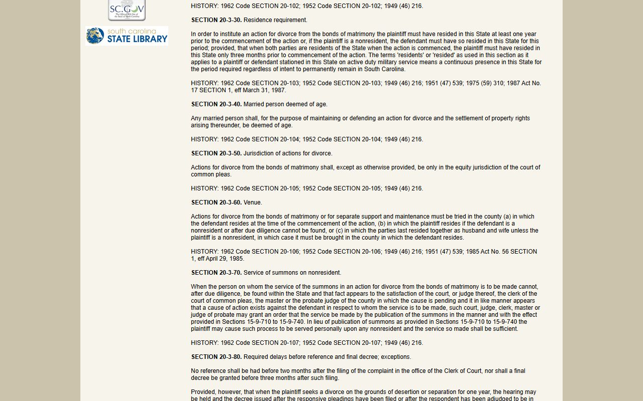 Greenwood County divorce records South Carolina divorce jurisdiction statute