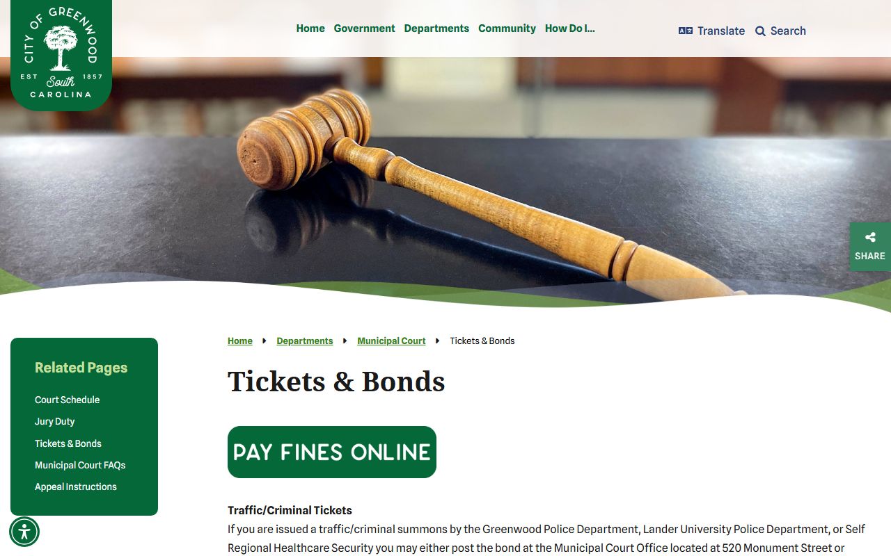 Greenwood County traffic court records City of Greenwood ticket payment rules