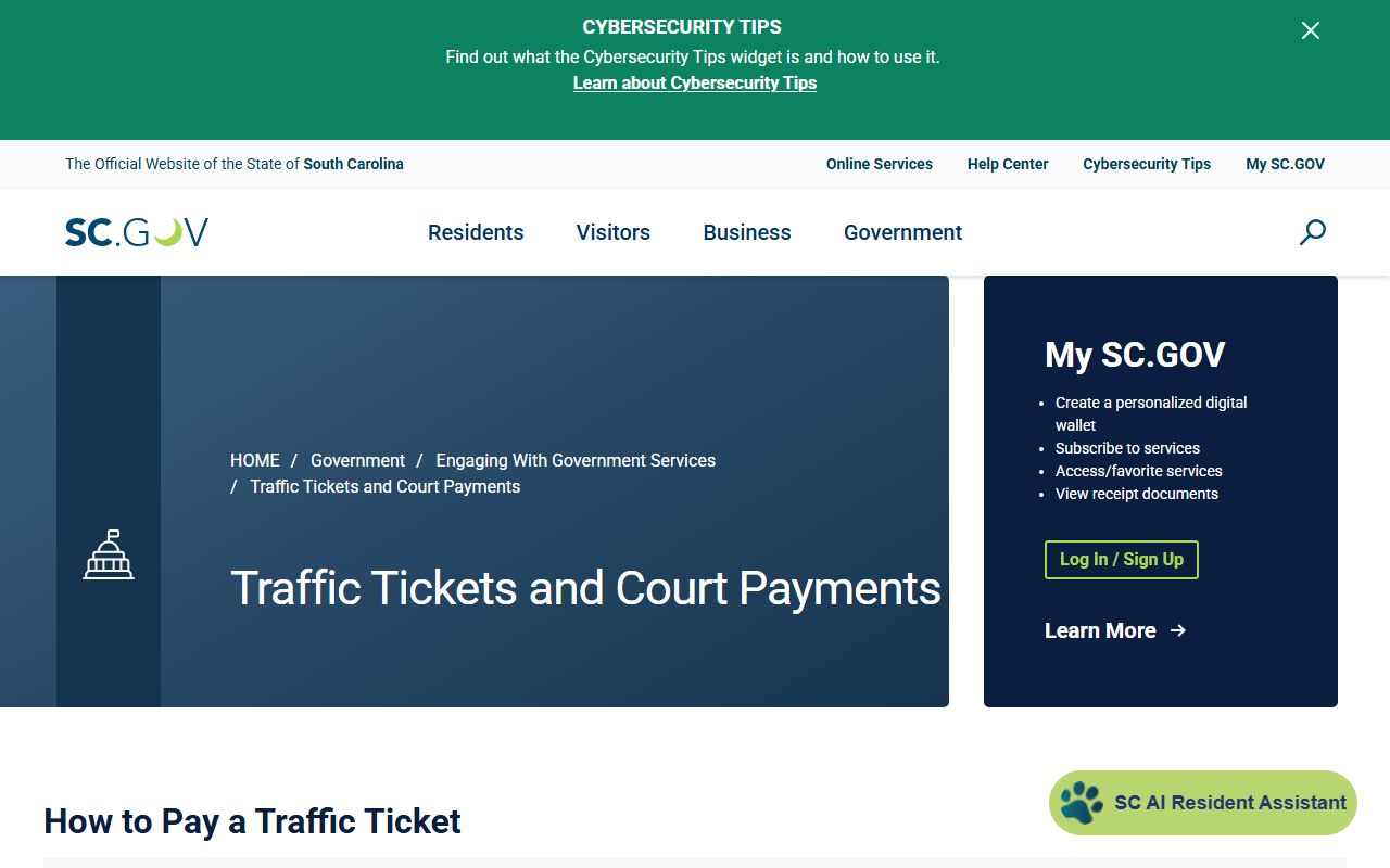 Greenwood County traffic court records SC.gov ticket instructions