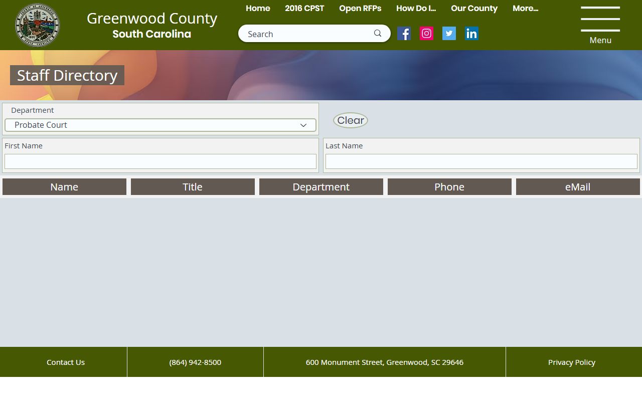 Greenwood County warrant records staff directory search